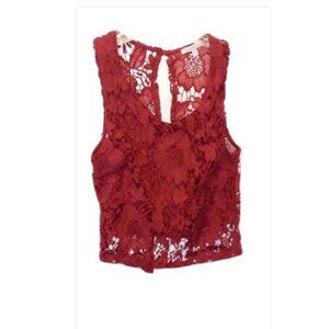 Charlotte Russe Juniors Crop Top Small Burgundy Lace Overlay Boho Festival EUC